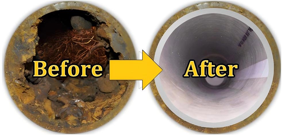 before and after water pipe cleaning results